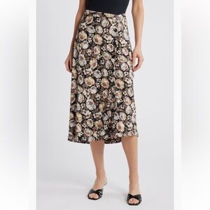 Nation LTD Floral Asymmetrical Midi Skirt in Black and Beige